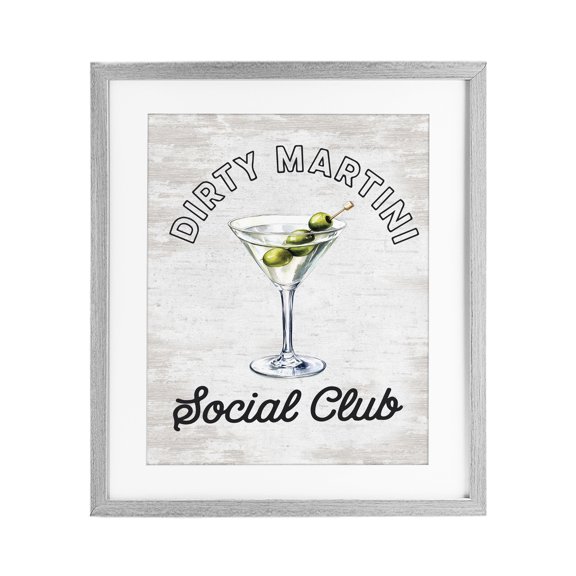 Stupell Industries Mid-Century Dirty Martini Social Club Gray Framed Print Under Glass, 13 x 16, by Lettered and Lined