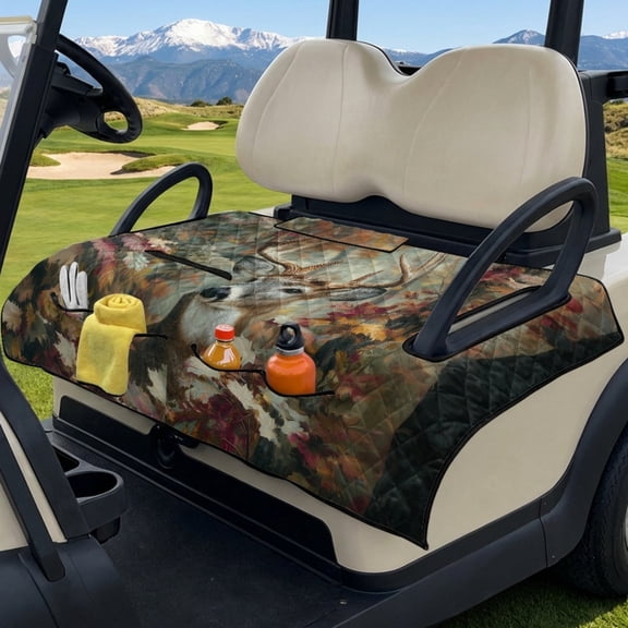 COEQINE Golf Cart Seat Covers with Carry Handle, Comfortable Golf Cart Seat Towel Blanket, Fits for EZGO Yamaha Club Car and Other 2-Seat Golf Carts, Camo Hunting Forest Deer