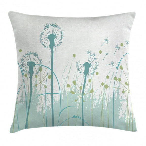 Spring Throw Pillow Cushion Cover, Silhouette Dandelion Floral Foliage Seasonal Blooms Botany Eco Illustration, Decorative Square Accent Pillow Case, 18 X 18 Inches, Khaki Almond Green, by Ambesonne