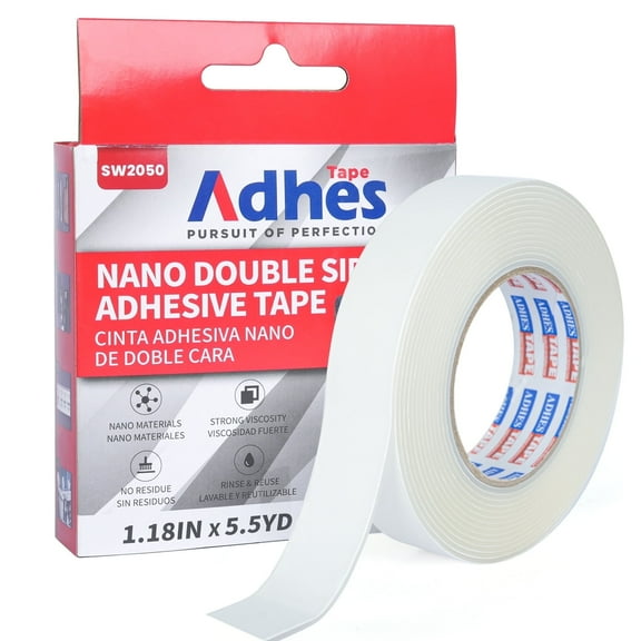ADHES Double Sided Mounting Tape  1.18 in. x 16.4 ft  Strong Removable Adhesive, Washable & Reusable, Heavy Duty Grip Tape