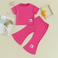 thumbnail image 2 of Bagilaanoe 2pcs Little Girl Pants Set Toddler Short Sleeve T-Shirts Tops + Flare Trousers 3T 4T 5T 6T 7T 8T Kids Summer Casual Clothes, 2 of 8