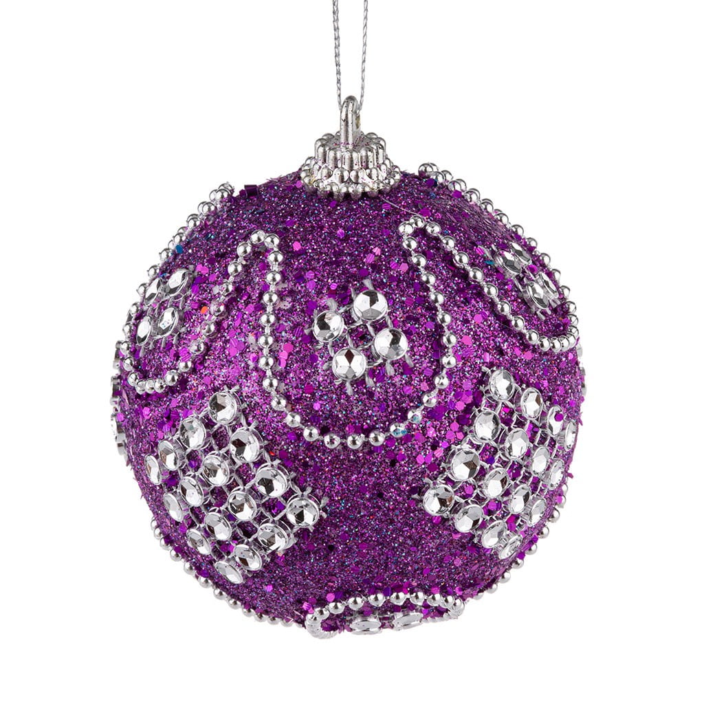 12 x Lilac & White Glass Christmas Tree Baubles Decorations Beads & Sparkle 8cm 