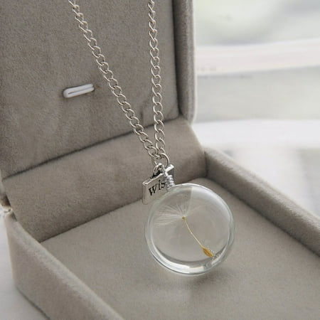 - Coolmade Handmade Real Dandelion Seed Wish Necklace Dried Pressed Flower Floating Charms Pendant Necklace