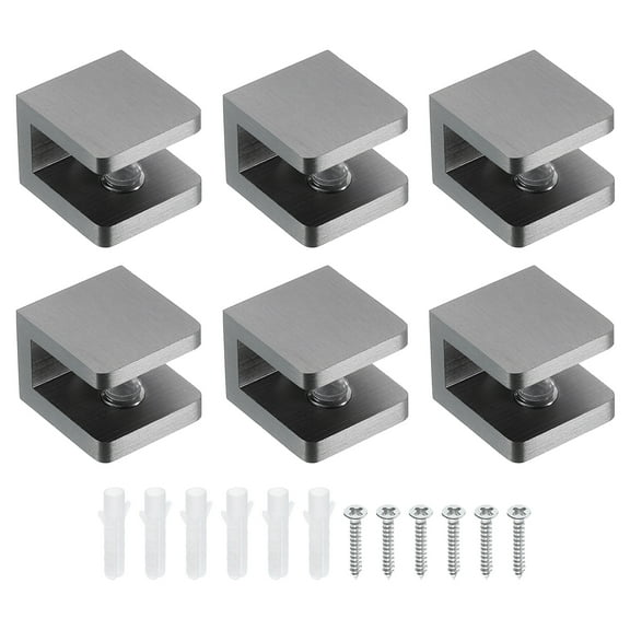 6Pcs Glass Shelf Brackets, Adjustable Solid Brass Glass Shelf Bracket, Wall Mount Glass Shelf Holder Fixture Glass Clip for 8-10mm(0.31"-0.39"), Black