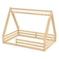 thumbnail image 4 of Bellemave Full Size Teepee House Floor Bed Frame with Tent and Light, Solid Wood Montessori Floor Bed with Guardrails, Bedroom, No Spring Box Needed, 4 of 7