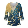thumbnail image 4 of BangWanChi 3/4 Length Sleeve Womens Tops Plus Size Tunic Fashion Women's Summer V-Neck 3/4 Sleeve Lace Splicing Print Casual T-Shirt Blouse, 4 of 5