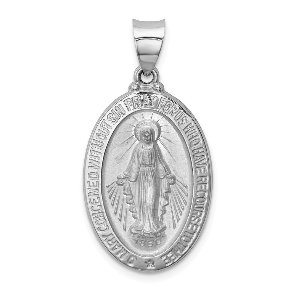 Details about   14k White Gold Hollow Oval Miraculous Medal Pendant