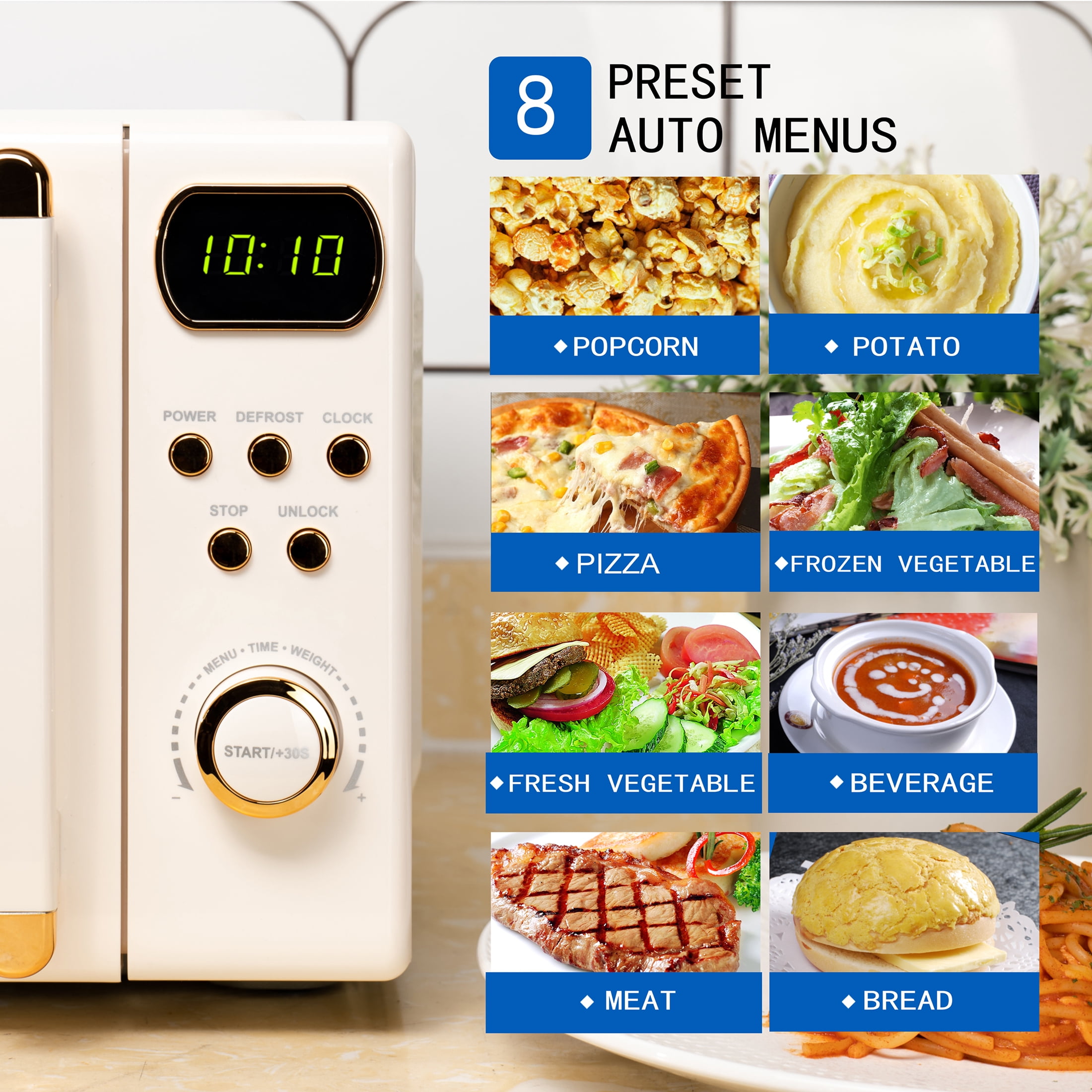 Mainstays 0.7 Cu ft Retro Countertop Microwave Oven , 700 Watts, Vanilla Dream, New
