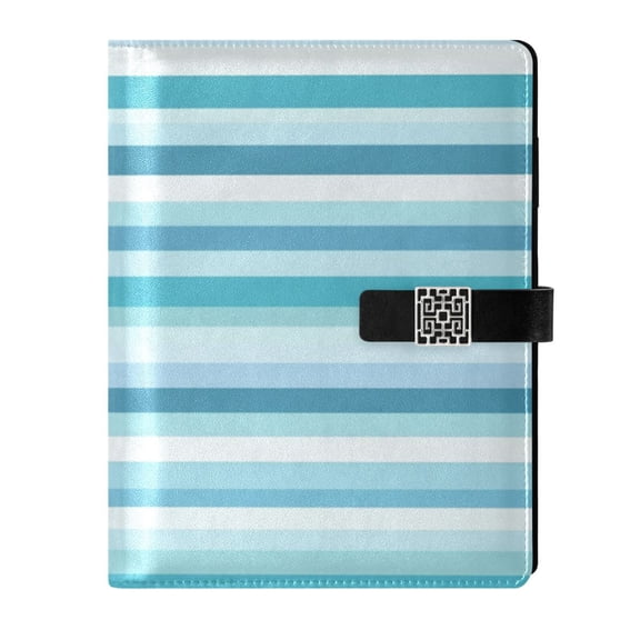 Premium Faux Leather Notebook - Refillable, Multi-Functional Organizer, 23.3x17cm, All-Season Use，Blue Stripe