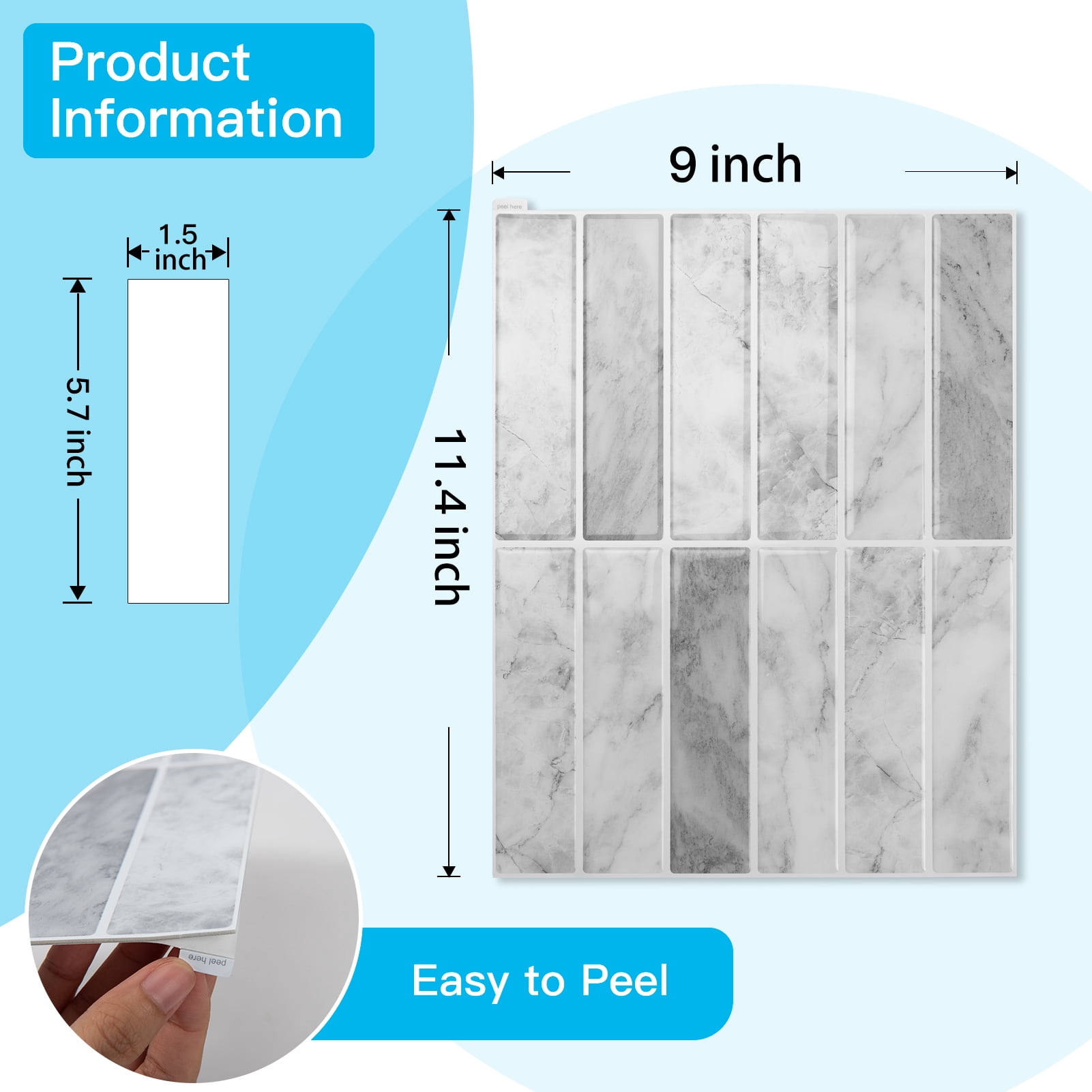 10Pcs Peel and Stick Backsplash Tile,11.4'' x 9'' Subway Tile,Self-Adhesive Wall Tiles for Kitche,Bathroom,RV,Thicker Design in Gray