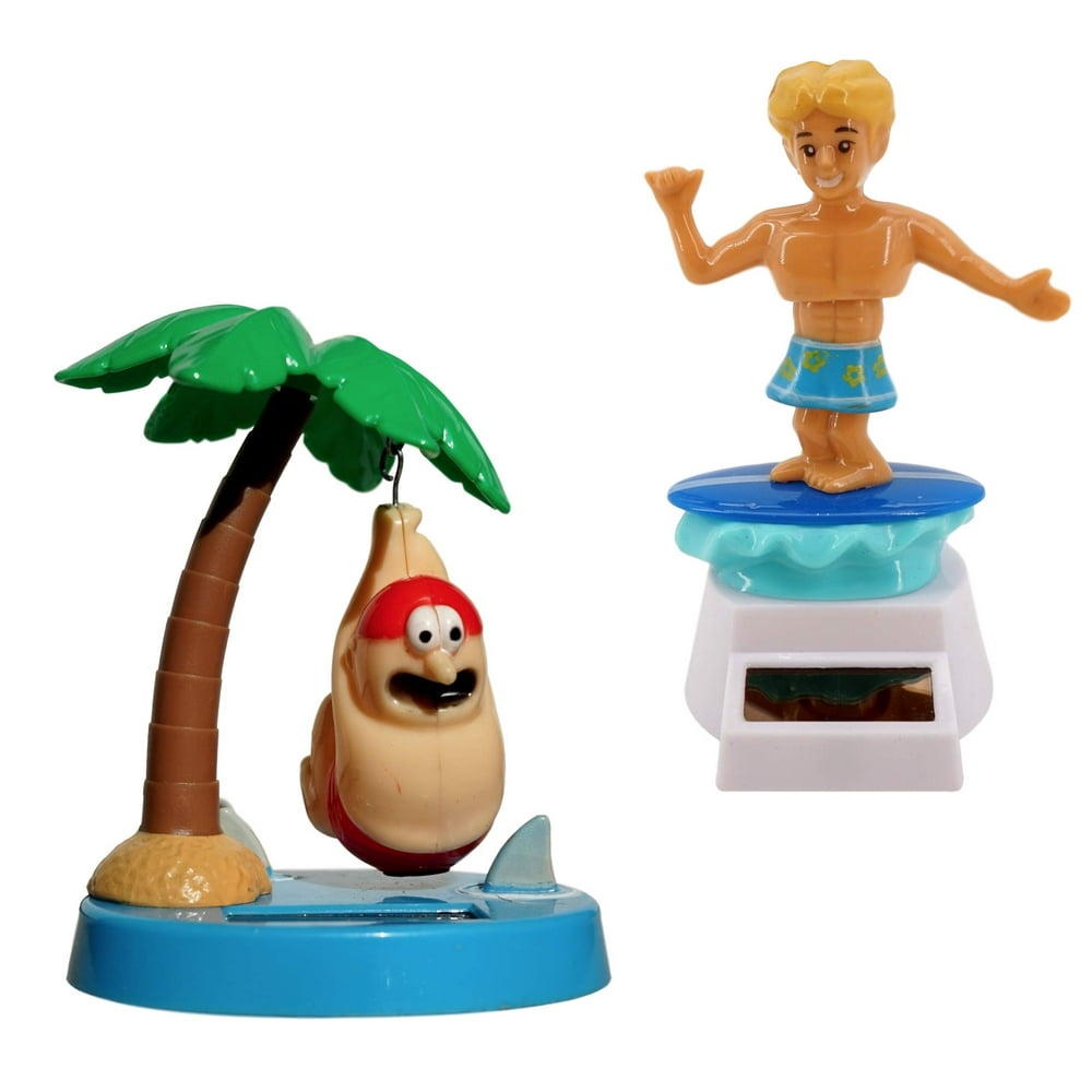 Treasure Co Trio Solar Powered Man Swinging Over Shark and Surfer (2 Pack), 4 in, Dancing Solar