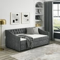 thumbnail image 3 of CoSoTower Twin Size Daybed with Twin Size Trundle Upholstered Tufted Sofa Bed, with Button on Back and Copper Nail on Waved Shape Arms, Grey, 80.5"X41"X30.5", 3 of 9