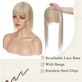 thumbnail image 3 of MY-LADY Clip In Remy Topper Hairpiece With Bangs Human Hair Clip On Toupee Wispy Bangs For Women Middle Part With Hair Loss Thinning Hair #18P613 Ash Blonde & Bleach Blonde, 3 of 8