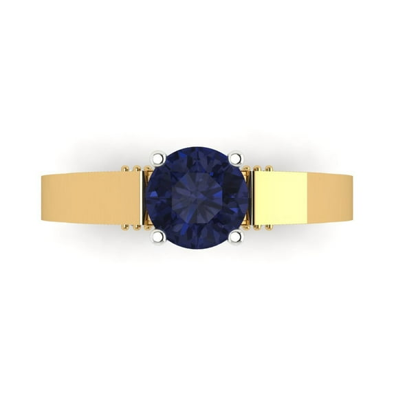 1.06 ctw Solitaire Anniversary Ring for Women | Round Cut Simulated Blue Sapphire | Hyperallergenic Solid 18K Yellow/White Gold
