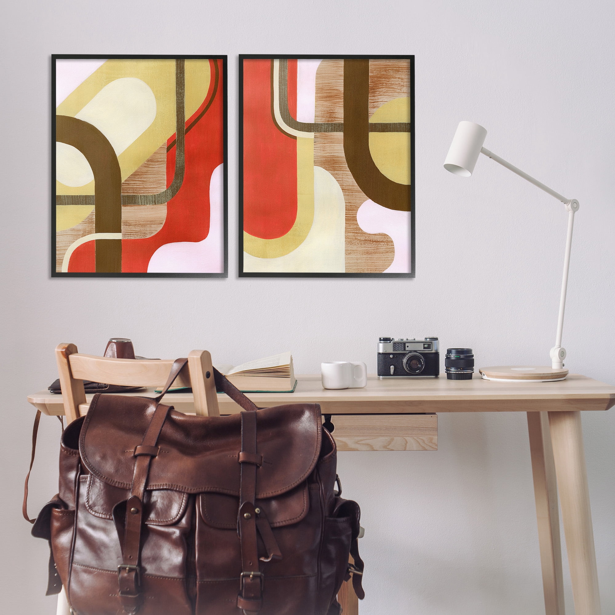 Stupell Industries Rustic Winding Shapes Abstract Painting Black Framed Art Print Wall Art, 24 x 30, Set of 2