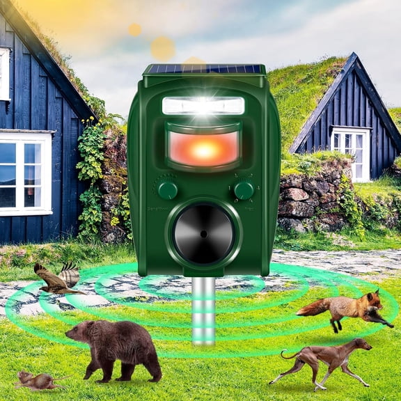 JINYI Solar Animal Repeller,Ultrasonic Animal Repellent Outdoor Cat Deterrent Deer Repellent Devices Squirrel Skunk Raccoon Rabbit Dog Deterrent with Motion Activated Strobe Light for Yard Garden Law