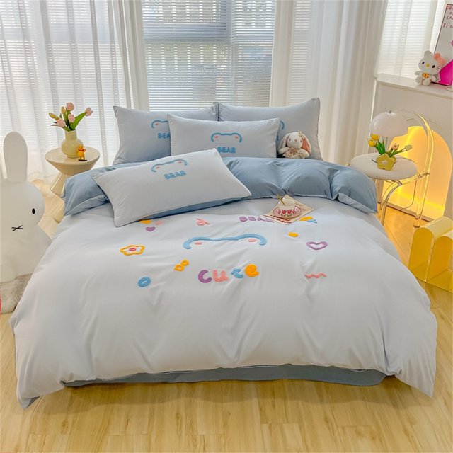 Cute Cartoon Duck Rabbit Bear Decal Children‘s Bedding Set Double Bed Large Duvet Cover Set Bed Sheet Pillowcase Four Piece Set FGS