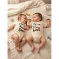 thumbnail image 4 of BemeyourBBs Newborn Twins Matching Outfits for Baby Boy Girl Twice The Love Half The Sleep Romper Short Sleeve Bodysuit 2Piece Come Home Outfit Shirt Summer Clothes Set, 4 of 8
