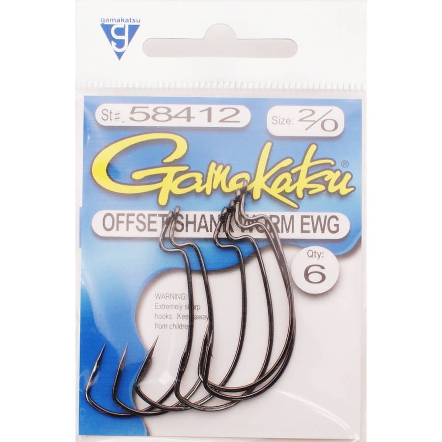 gamakatsu offset shank worm hook ewg 2/0 extra wide gap 58412 6 per pack 