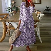 New Trendy!Homenesgenics Maxi Dresses for Women Plus Size Fashion Women's Casual Spring Summer V-Neck 3/4 Sleeve Printed Dress