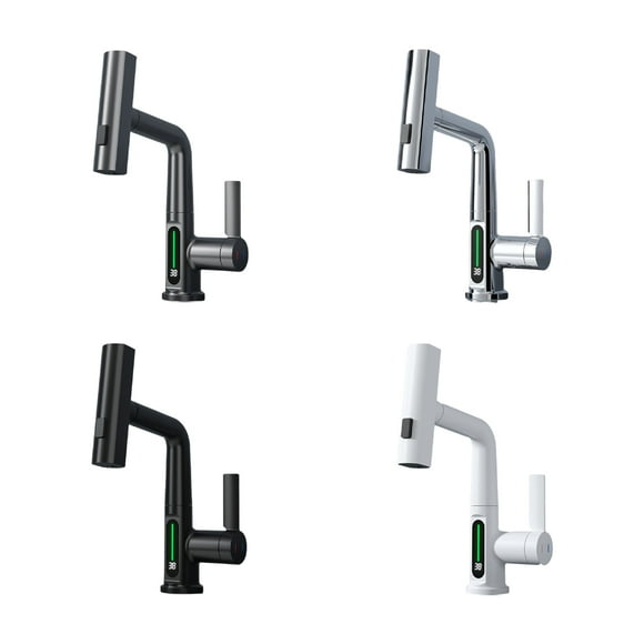 mmirethe Multi-color Waterfall Temperature Display Basin - Hot Cold Water Sink Mixer Stainless Steel white