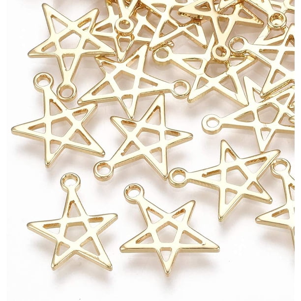 5 piezas de dijes de estrella de latón chapados en oro real de 18 quilates, colgantes de estrella, decoración, accesorios de joyería chapados en oro real de 18 quilates.