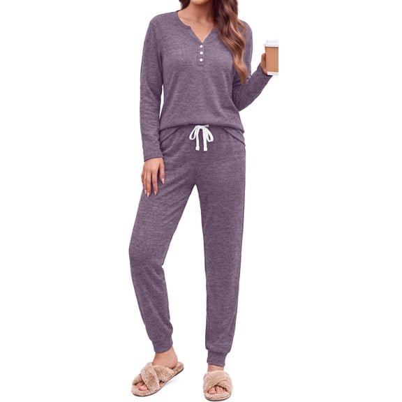 Fantaslook Womens Pajamas Sets Long Sleeve Matching Lounge Set Fall Travel Outfits Jogger Sweatsuits with Pocket Button Down Sleepwear