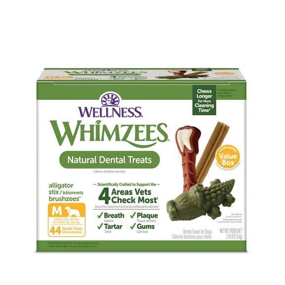 Wellness WHIMZEES Value Box Dog Dental Treats, Natural Chews, Medium Size (44 Count)