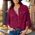 thumbnail image 2 of adviicd Workout Chemises Femmes Blouses pour Femmes Manches Courtes Blouse V Cou Bouton Chemises Été Tunique Tops Rouge, L, 2 of 4