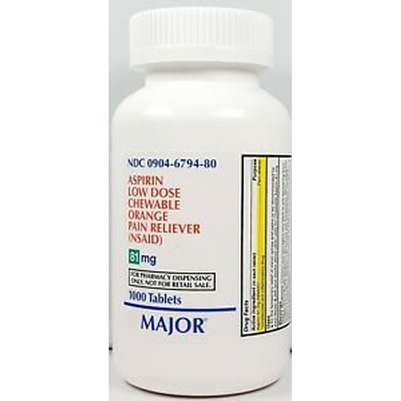 Major Chewable Aspirin Tablets, 81 mg, 1000 Count