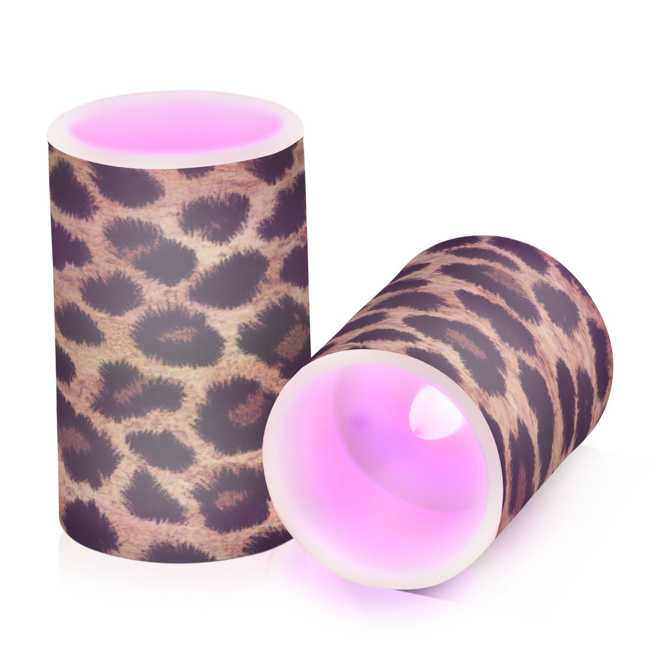 2 PCS Flameless Candles with Remote Timer LED Battery Operated Flickering Candle Light for Wedding Table Home Decoration Gifts Leopard Print Fabric Texture