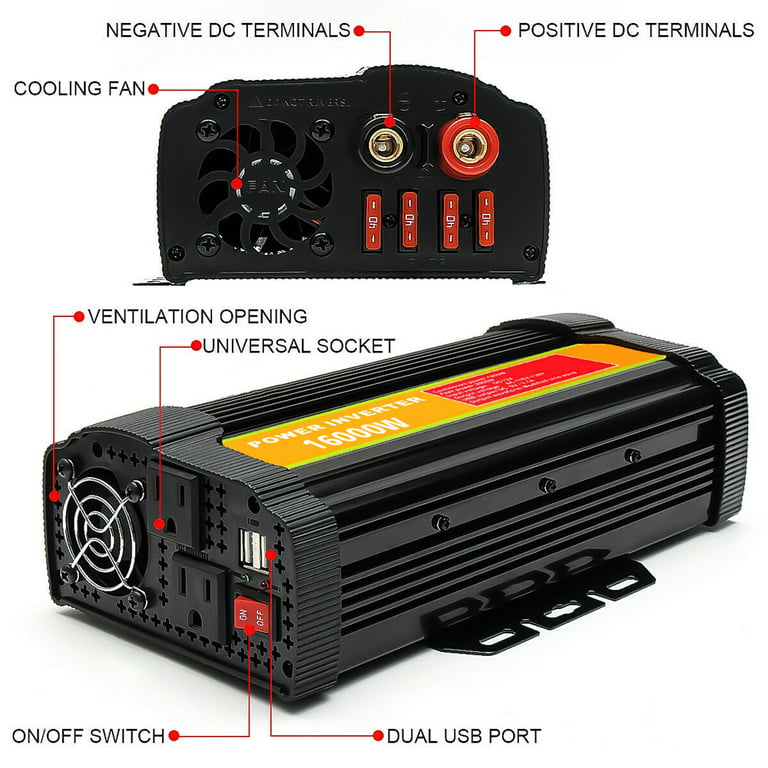 LVYUAN 1500W/3000W Power Inverter Dual AC Outlets and Dual USB Charging Ports DC 12V to 110V AC Car 12V Inverter Converter with Digital Display 4