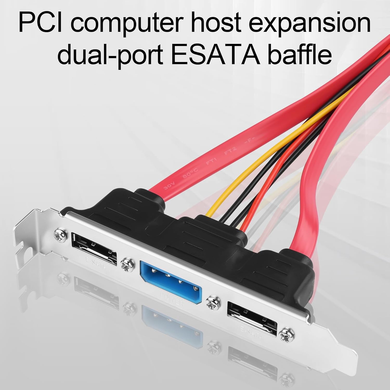 HRTGFD-Dual-Port eSATA Bracket, Desktop SATA to External eSATA Expansion, Middle Molex 4-Pin Power Connector, 2X SATA Cables + Power Cable 45cm, 6Gbps, Fits Standard PCIe Bracket Slot