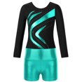 thumbnail image 5 of iiniim Kids Girls Shiny Diamonds Long Sleeve Gymnastics Leotard Bodysuit with Colorful Shorts Set Dancewear Blue Green 10, 5 of 7