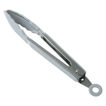 Mainstays 9" Stainless Steel and Silicone Locking Tongs, Soft Grip Handle, Grey Flannel