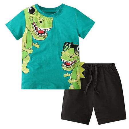 

SZXZYGS Boys Shirts Toddler Baby Boy Dinosaur Print Short Sleeve Sets Outfits Shorts Solid Collar Shirt Top Suits Holiday Beach Sets