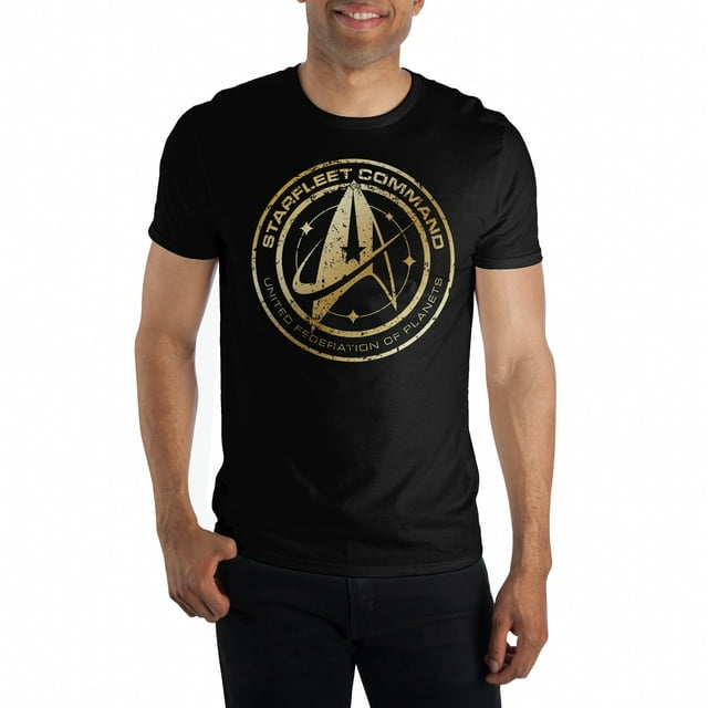 Star Trek Starfleet Command Gold Logo Mens Black T-shirt (Large)