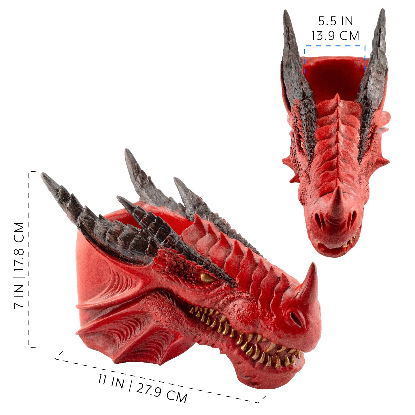 Esterno Dragon Head Planter Pot (11-Inch, Medium); Fantasy Dragon Head Shaped Gardening Container or Home Decor