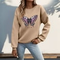 thumbnail image 2 of Tthxqing Womens Graphic Sweatshirts Trendy Butterfly Printed Pullovers Long Sleeve Plus Size Crew Neck Fall Tops X_Khaki S, 2 of 4
