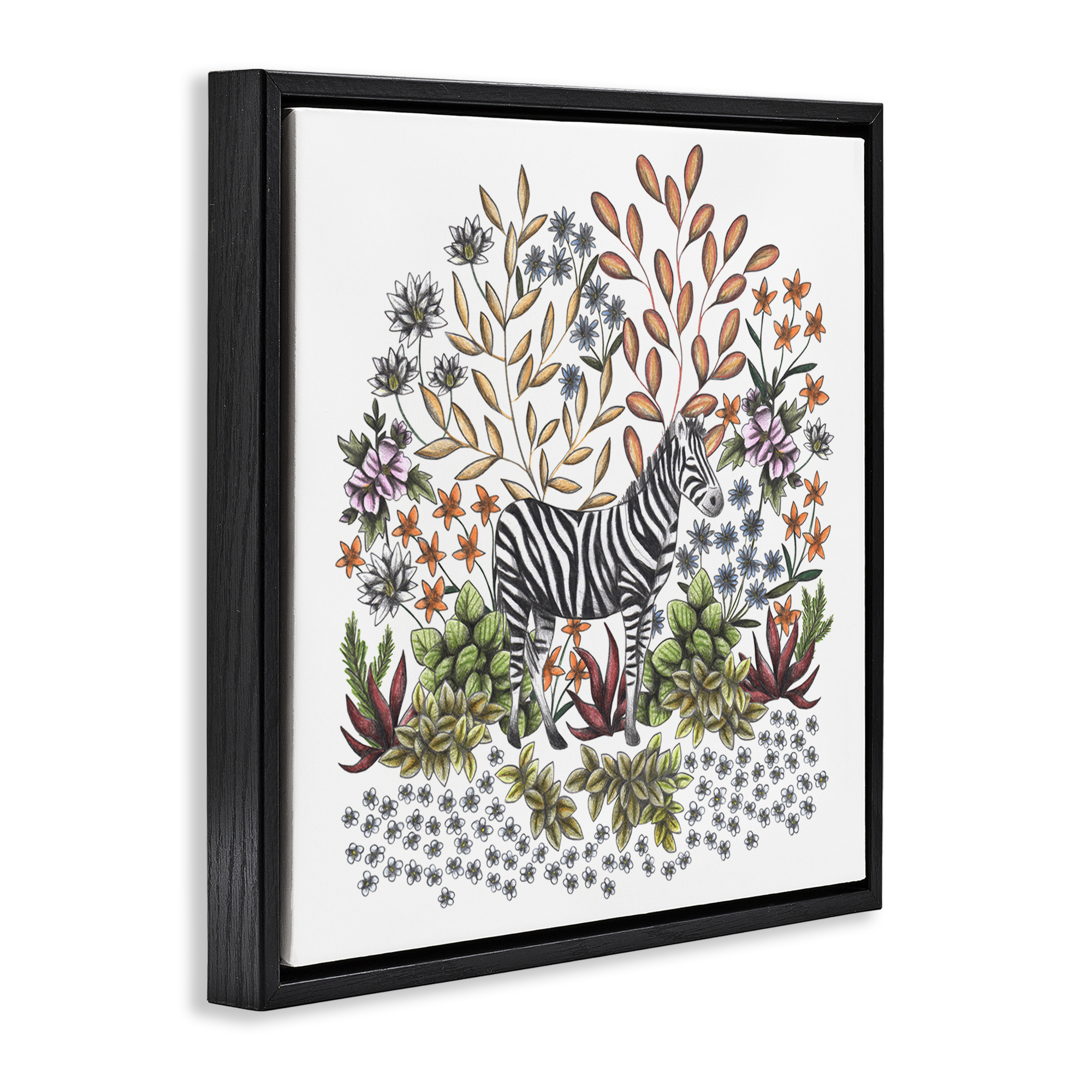 Jungle Wildlife Zebra Black Framed Floater Canvas Wall Art, design by Cecilia Battaini