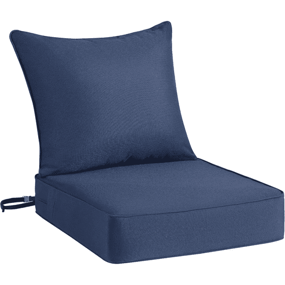 Set of 1 Blue Outdoor Deep Seat Cushion, 24" w x 24" d Patio Cushion with Back Pillows