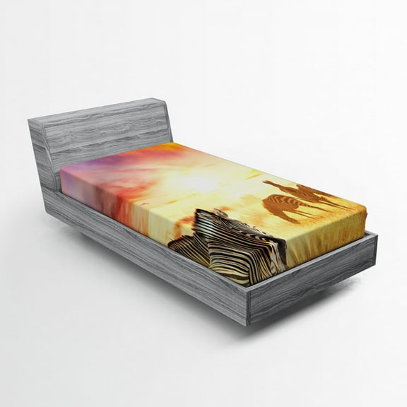Ambesonne Savanna Fitted Sheet, Colorful South Wild Zebra, Twin Size, Multicolor