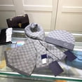 thumbnail image 2 of Conjunto de bufanda y sombrero de estilo europeo y americano, bufanda de cuero de lana tejida para hombres, bufanda cálida a cuadros de ajedrez para niños, 2 of 5