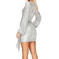 thumbnail image 5 of SMihono Women's Sequin Mini Dress Long Sleeve V Neck Bodycon Party Dress Ruched Clubwear Evening Cocktail Dress Black Small Silver 4, 5 of 6