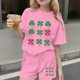 thumbnail image 2 of Vestido de Manga Corta para Niños Día de San Patricio Impreso Cuello Redondo de Dos Piezas con Pantalones Cortos, Cómoda Mezcla de Poliéster Spandex, 2 of 6