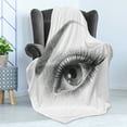 thumbnail image 4 of Eye Soft Flannel Fleece Throw Blanket, Pencil Drawing Artwork of a Staring Female Lashes and Curvy Eyebrow, Cozy Plush for Indoor and Outdoor Use, 50" x 60", Grey White, by Ambesonne, 4 of 5