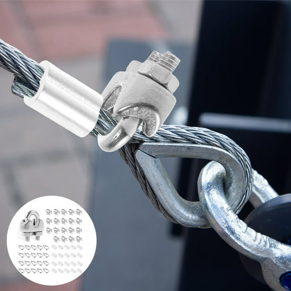60Pcs M3 Stainless Steel Wire Rope Cable Clip Clamp Set with M3 Thimble M3 Aluminum Crimping Loop Sleeve Complete Wire Rope Accessory Set for 1/16inch 1/8inch Wire Rope Cable