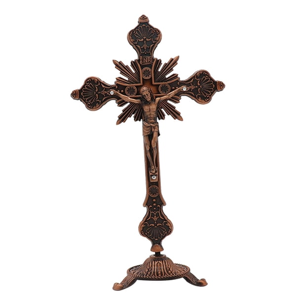 Crucifijo de pie Crucifijo con soporte Jesús Cruz Estatua Religiosa Católica 10" rojo antiguo