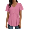 thumbnail image 2 of Women's Summer V Neck Short Sleeve Top Shirts Blouses with Button Lace Sleeves and Waist Cinching Solid Color Casual Daily Wear Work Office Vacation Fashion Essential Gift for Women, 2 of 9
