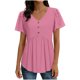 thumbnail image 2 of Camiseta de Encaje de Manga Corta de Cuello Alto para las Mujeres Muñeca de Manga Corta Botón para las Mujeres, Cintura Cinching V-Cuello de Verano Top, 2 of 9